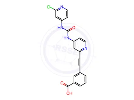 Chemical structure of Benzoic acid, 3-[2-[4-[[[(2-chloro-4-pyridinyl)amino]carbonyl]amino]-2-pyridinyl]ethynyl]-