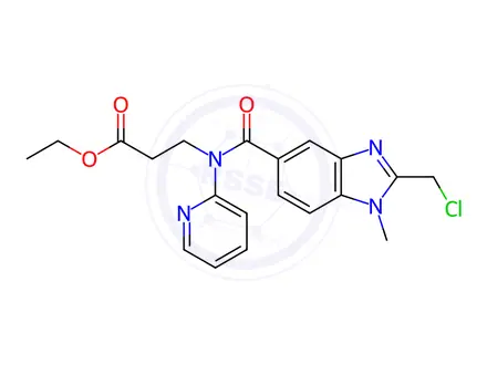 Chemical structure of Ethyl 3-(2-(chloromethyl)-1-methyl-N-(pyridin-2-yl)-1H-benzo[d]imidazole-5-carboxamido)propanoate