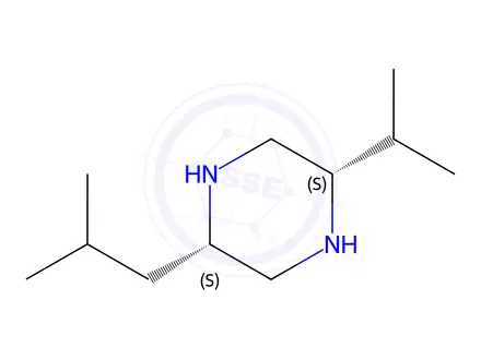 Chemical structure of Piperazine, 2-(1-methylethyl)-5-(2-methylpropyl)-, (2S,5S)-(9CI)