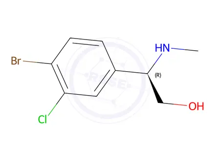 Chemical structure of (R)-2-(4-bromo-3-chlorophenyl)-2-(methylamino)ethan-1-ol