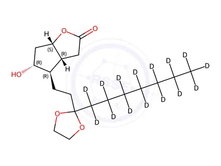 Chemical structure of (3aR,4R,5R,6aS)-4-[3-(Ethyleneketal)decanyl]hexahydro-5-hydroxy-2H-cyclopenta[b]furan-2-one-d15