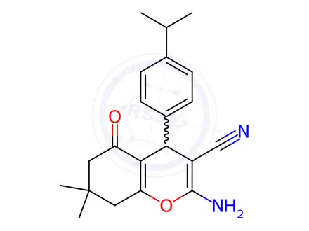 Chemical structure of 2-amino-7,7-dimethyl-5-oxo-4-[4-(propan-2-yl)phenyl]-5,6,7,8-tetrahydro-4H-chromene-3-carbonitrile
