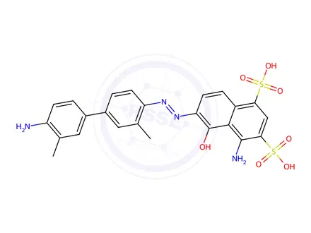 Chemical structure of (E)-4-amino-6-((4'-amino-3,3'-dimethyl-[1,1'-biphenyl]-4-yl)diazenyl)-5-hydroxynaphthalene-1,3-disulfonic acid
