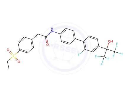 Chemical structure of Benzeneacetamide, 4-(ethylsulfonyl)-N-[2'-fluoro-4'-[2,2,2-trifluoro-1-hydroxy-1-(trifluoromethyl)ethyl][1,1'-biphenyl]-4-yl]-
