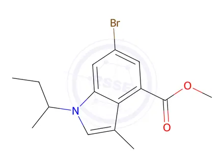 Chemical structure of 1H-Indole-4-carboxylic acid, 6-broMo-3-Methyl-1-(1-Methylpropyl)-, Methyl ester