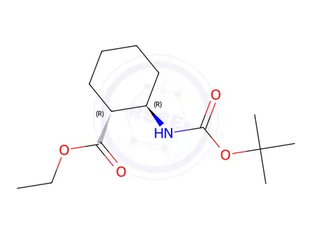 Chemical structure of Cyclohexanecarboxylic acid, 2-[[(1,1-dimethylethoxy)carbonyl]amino]-, ethyl ester, (1R,2R)-rel-