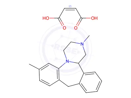 Chemical structure of (±)-1,2,3,4,10,14b-hexahydro-2,7-dimethyldibenzo[c,f]pyrazino[1,2-a]azepine maleate