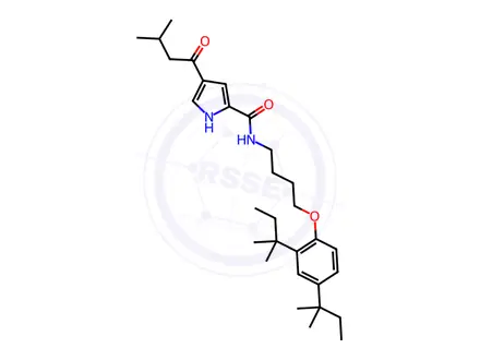 Chemical structure of N-{4-[2,4-bis(2-methylbutan-2-yl)phenoxy]butyl}-4-(3-methylbutanoyl)-1H-pyrrole-2-carboxamide