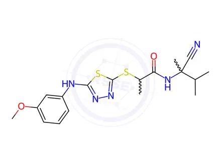 Chemical structure of N-(2-Cyano-3-methylbutan-2-yl)-2-((5-((3-methoxyphenyl)amino)-1,3,4-thiadiazol-2-yl)thio)propanamide