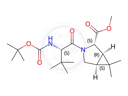 Chemical structure of (1R,2S,5S)-Methyl 3-((S)-2-(3-(t-butyl)ureido)-3,3-diMethyl butanoyl)-6,6-diMethyl-3-azabicyclo [3.1.0]hexane-2-carboxylate