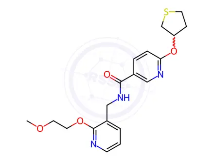 Chemical structure of N-((2-(2-Methoxyethoxy)pyridin-3-yl)methyl)-6-((tetrahydrothiophen-3-yl)oxy)nicotinamide