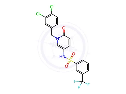 Chemical structure of N-(1-(3,4-dichlorobenzyl)-6-oxo-1,6-dihydropyridin-3-yl)-3-(trifluoromethyl)benzenesulfonamide