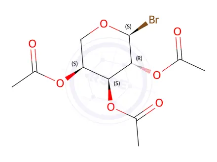Chemical structure of (2S,3R,4S,5S)-2-bromotetrahydro-2H-pyran-3,4,5-triyl triacetate