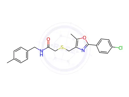 Chemical structure of Acetamide, 2-[[[2-(4-chlorophenyl)-5-methyl-4-oxazolyl]methyl]thio]-N-[(4-methylphenyl)methyl]-