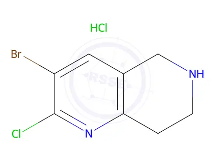 Chemical structure of 3-Bromo-2-chloro-5,6,7,8-tetrahydro-1,6-naphthyridine hydrochloride