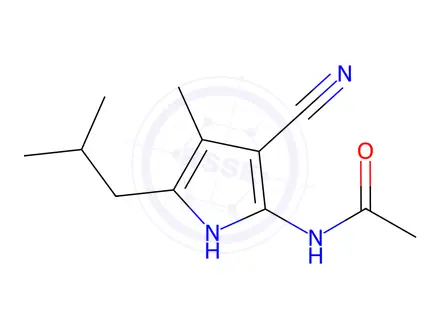 Chemical structure of N-(3-Cyano-5-isobutyl-4-methyl-1H-pyrrol-2-yl)acetamide