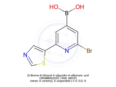 Chemical structure of (2-Bromo-6-(thiazol-5-yl)pyridin-4-yl)boronic acid