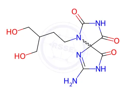 Chemical structure of 1-(4-Hydroxy-3-(hydroxymethyl)butyl)-7-imino-1,3,6,8-tetraazaspiro[4.4]nonane-2,4,9-trione