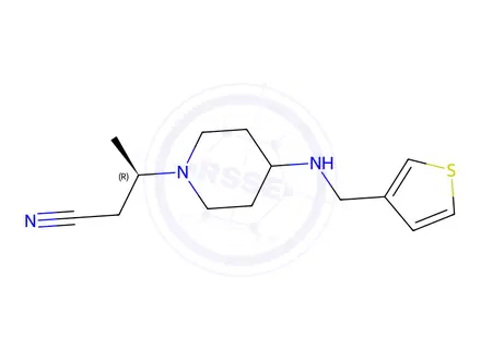 Chemical structure of (R)-3-(4-((Thiophen-3-ylmethyl)amino)piperidin-1-yl)butanenitrile