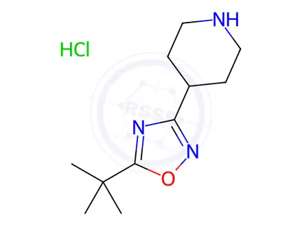 Chemical structure of 4-(5-tert-Butyl-1,2,4-oxadiazol-3-yl)piperidine hydrochloride