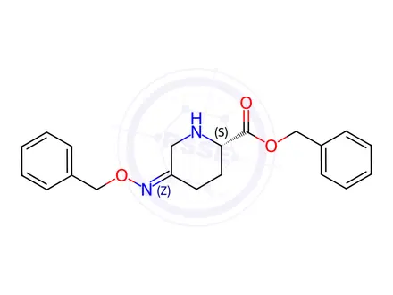 Chemical structure of (2s)-5-[(Phenylmethoxy)imino]-2-piperidinecarboxylic Acid Phenylmethyl Ester