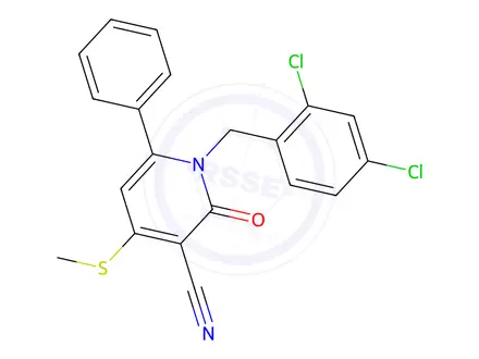 Chemical structure of 1-[(2,4-Dichlorophenyl)methyl]-4-(methylsulfanyl)-2-oxo-6-phenyl-1,2-dihydropyridine-3-carbonitrile