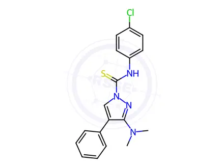 Chemical structure of N-(4-chlorophenyl)-3-(dimethylamino)-4-phenyl-1H-pyrazole-1-carbothioamide