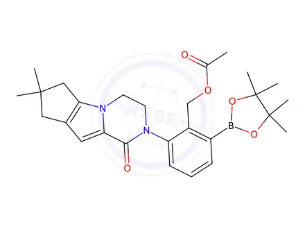 Chemical structure of 2-(Acetoxymethyl)-3-(7,7-dimethyl-1-oxo-3,4,7,8-tetrahydro-1H-cyclopenta[4,5]pyrrolo[1,2-a]pyrazin-2(6H)-yl)phenylboronic Acid Pinacol Ester