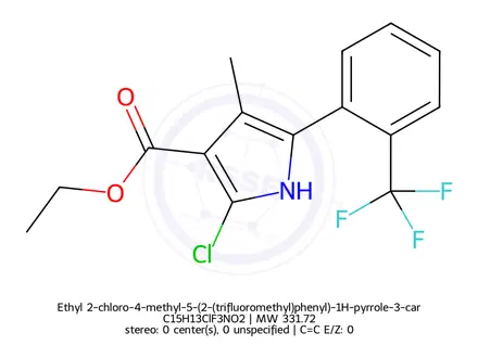 Chemical structure of Ethyl 2-chloro-4-methyl-5-(2-(trifluoromethyl)phenyl)-1H-pyrrole-3-carboxylate