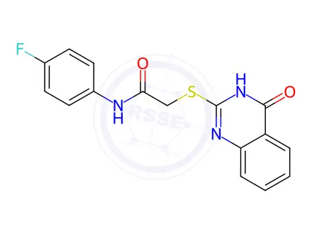 Chemical structure of N-(4-fluorophenyl)-2-((4-oxo-3,4-dihydroquinazolin-2-yl)thio)acetamide