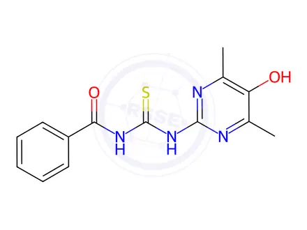 Chemical structure of N-((5-Hydroxy-4,6-dimethylpyrimidin-2-yl)carbamothioyl)benzamide
