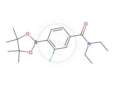 Chemical structure of N,N-diethyl-3-fluoro-4-(4,4,5,5-tetramethyl-1,3,2-dioxaborolan-2-yl)benzamide