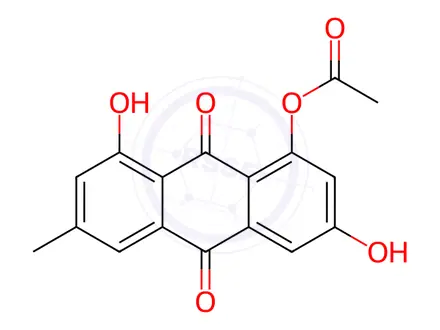 Chemical structure of 3,8-dihydroxy-6-methyl-9,10-dioxo-9,10-dihydroanthracen-1-yl acetate