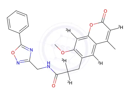 Chemical structure of 7-Methoxy-4-methyl-2-oxo-N-[(5-phenyl-1,2,4-oxadiazol-3-yl)methyl]-2H-1-benzopyran-6-propanamide-d5