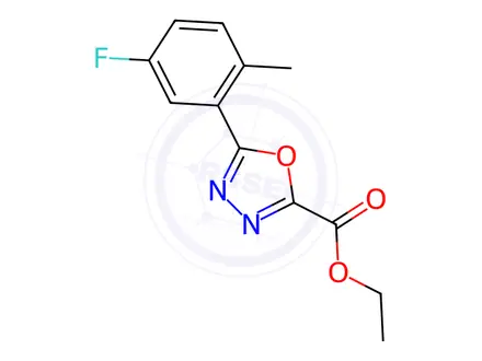 Chemical structure of Ethyl 5-(5-fluoro-2-methylphenyl)-1,3,4-oxadiazole-2-carboxylate