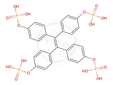 Chemical structure of 4-(1,2,2-Tris(4-(phosphonooxy)phenyl)vinyl)phenyl dihydrogen phosphate