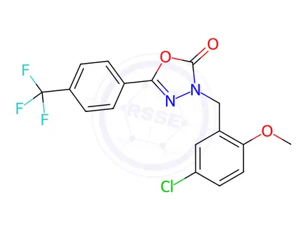 Chemical structure of 1,3,4-Oxadiazol-2(3H)-one, 3-[(5-chloro-2-methoxyphenyl)methyl]-5-[4-(trifluoromethyl)phenyl]-