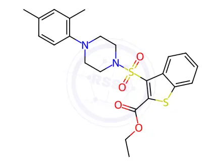 Chemical structure of Ethyl 3-((4-(2,4-dimethylphenyl)piperazin-1-yl)sulfonyl)benzo[b]thiophene-2-carboxylate