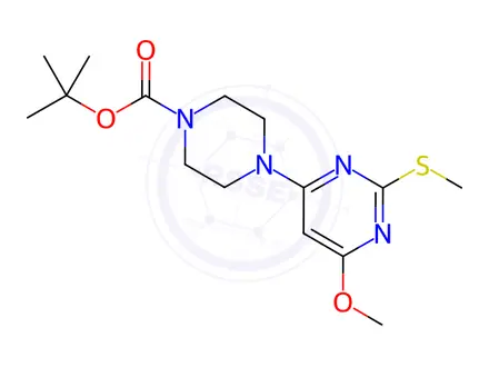 Chemical structure of 4-(6-Methoxy-2-Methylsulfanyl-pyriMidin-4-yl)-piperazine-1-carboxylic acid tert-butyl ester