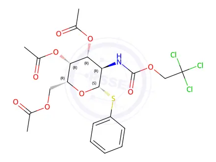 Chemical structure of Phenyl 3,4,6-tri-O-acetyl-2-deoxy-1-thio-2-(2,2,2-trichloroethoxyformamido)-b-D-galactopyranoside