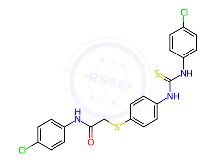Chemical structure of N-(4-chlorophenyl)-2-((4-(3-(4-chlorophenyl)thioureido)phenyl)thio)acetamide