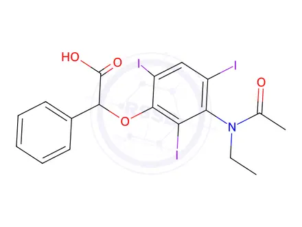 Chemical structure of 2-[3-(N-Ethylacetylamino)-2,4,6-triiodophenoxy]-2-phenylacetic acid