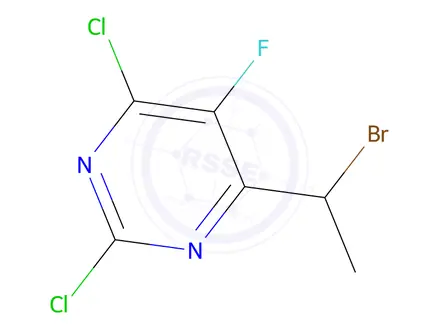 Chemical structure of 4-(1-bromoethyl)-2,6-dichloro-5-fluoropyrimidine