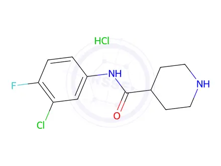 Chemical structure of N-(3-chloro-4-fluorophenyl)piperidine-4-carboxamide hydrochloride