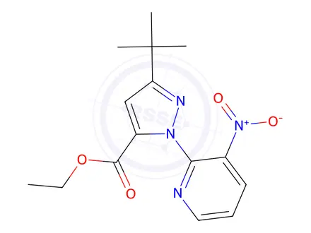 Chemical structure of Ethyl 3-(tert-Butyl)-1-(3-nitro-2-pyridinyl)-1H-pyrazole-5-carboxylate