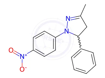 Chemical structure of 3-methyl-1-(4-nitrophenyl)-5-phenyl-4,5-dihydro-1H-pyrazole