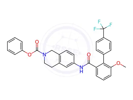 Chemical structure of Phenyl 6-(6-methoxy-4'-(trifluoromethyl)-[1,1'-biphenyl]-2-ylcarboxamido)-3,4-dihydroisoquinoline-2(1H)-carboxylate