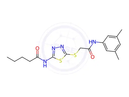 Chemical structure of N-(5-((2-((3,5-Dimethylphenyl)amino)-2-oxoethyl)thio)-1,3,4-thiadiazol-2-yl)pentanamide