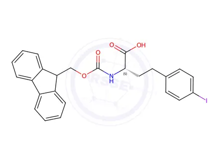 Chemical structure of Benzenebutanoic acid, α-[[(9H-fluoren-9-ylmethoxy)carbonyl]amino]-4-iodo-, (αS)-