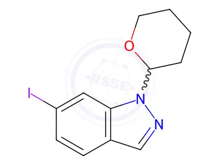 Chemical structure of 6-iodo-1-(tetrahydro-2H-pyran-2-yl)-1H-indazole